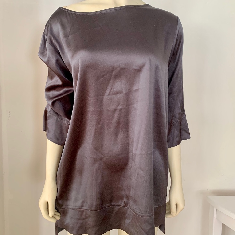 Jennifer Tattanelli Womens M Gunmetal Grey Stretch Silk Tunic Top/Dress Italy 44